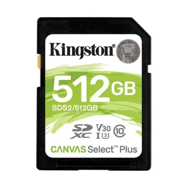 MODKingston Technology Canvas Select Plus. Capacidade: 512 GB, Tipo de flash card: SDXC, Classe de memória flash: Classe 10, Tipo de memória interna: UHS-I, Velocidade de leitura: 100 MB/s, Velocidade de escrita: 85 MB/s, Classe de velocidade UHS: Class 3 (U3), Classe de velocidade de vídeo: V30. Funcionalidades de proteção: Resistente ao choque, À prova de vibração, À prova de raio-x, Cor do produto: Preto Micro SD 512GB CL10  SDXC 100R A1 C/ADAPT